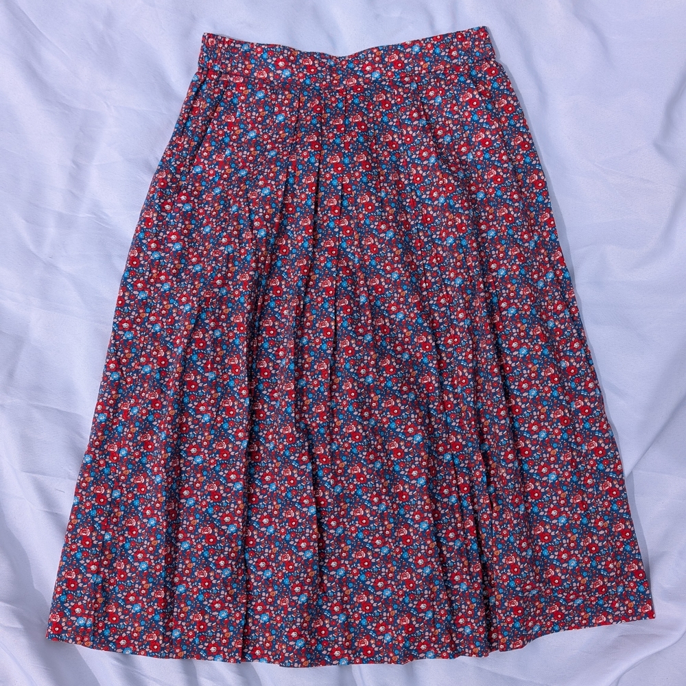 J. Crew Blue and Red Midi A-Line Skirt